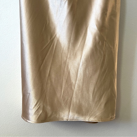 Birdy Grey Dress Size Medium Gold Satin Spaghetti Strap Cowl Neck Ruched Formal - Picture 4 of 12
